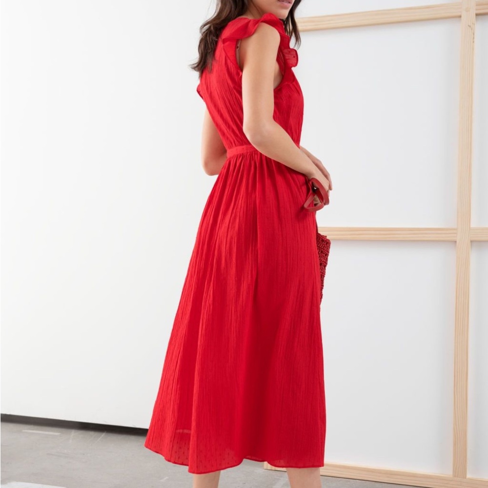 & Other Stories | Red Swiss Dot Crepe Wrap Dress | Size 2 - Picture 15 of 15